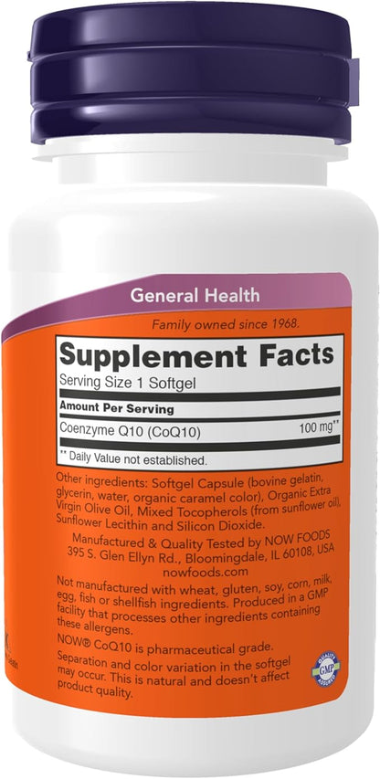 NOW Supplements, CoQ10 (Coenzyme Q10) 100 mg, Pharmaceutical Grade, Cardiovascular Health*, 50 Softgels