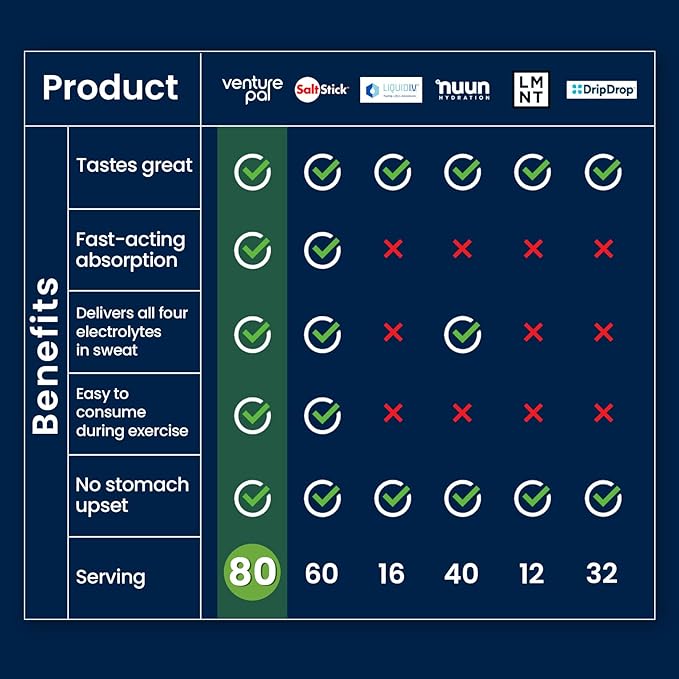 Venture Pal Chewable Electrolyte Tablets, Fast-Dissolve Sugar-Free Stick Salt Tablets - Variety Pack for Rapid Hydration, Outdoor Running, Hiking, Sports | Keto & Vegan Friendly | 80 Count (4 Pack)