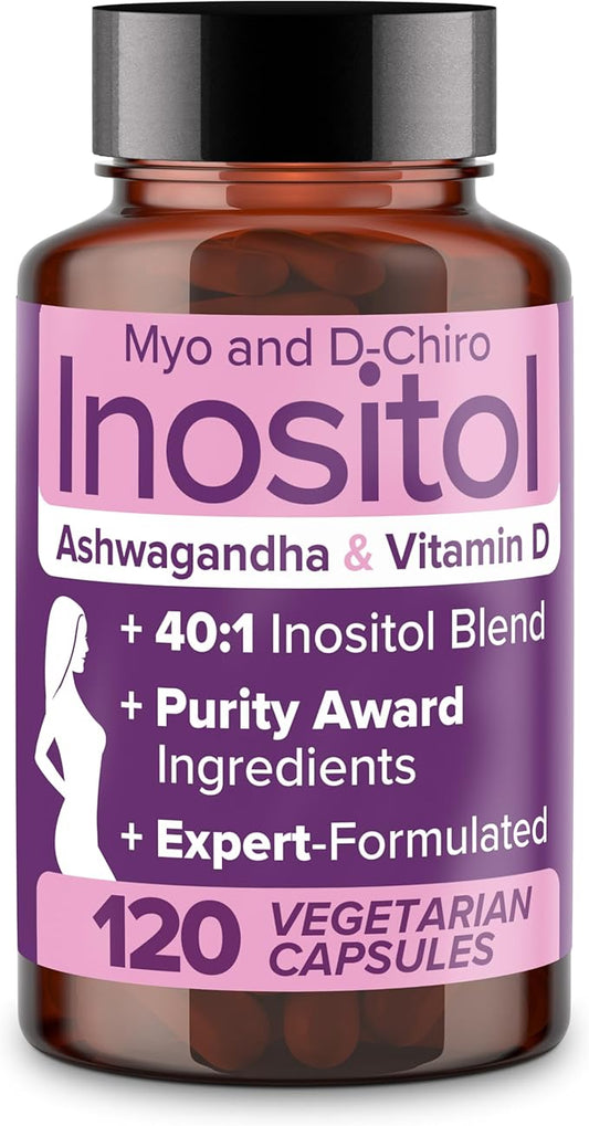 Intimate Rose Myo-Inositol & D-Chiro Inositol Supplement - 40:1 Blend + Vitamin D3 + Ashwagandha - Vegan Capsule - Inositol Supplement - Clean Label Project Certified