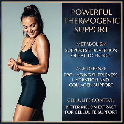 Thermogenic Hydrolyzed Collagen Burn - Hyaluronic Acid, Vitamin C, Multi Collagen Complex - Cellulite Defense and Dermal Repair Multi Collagen Peptides Capsules for Women and Men - 90 Collagen Pills