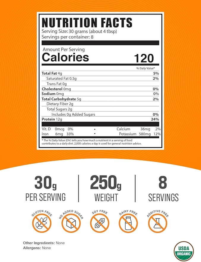 BulkSupplements.com Organic Hemp Seed Powder - Vegan Protein Powder - Unsweetened Protein Powder - Superfood Protein Powder (250 Grams - 8.8 oz)