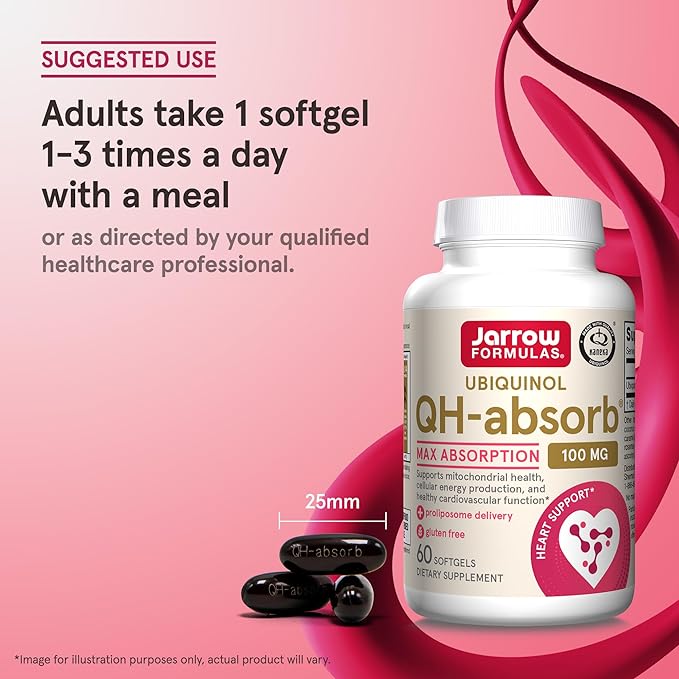 Jarrow Formulas QH-Absorb 100 mg Max Absorption- CoQ10 Ubiquinol- Up to 60 Servings (Softgels) - Supports Mitochondrial Health, Cellular Energy Production & Healthy Cardiovascular Function, Pack of 12