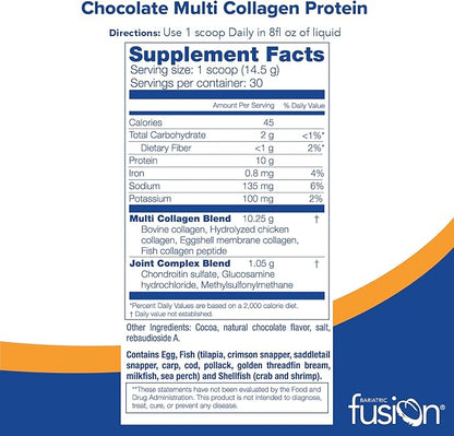 Bariatric Fusion Chocolate Multi Collagen Protein Powder | Hydrolyzed Collagen Peptides Powder Plus Joint Support Complex of MSM and Glucosamine | Type 2 | Dairy, Gluten & Soy Free | 30 Servings