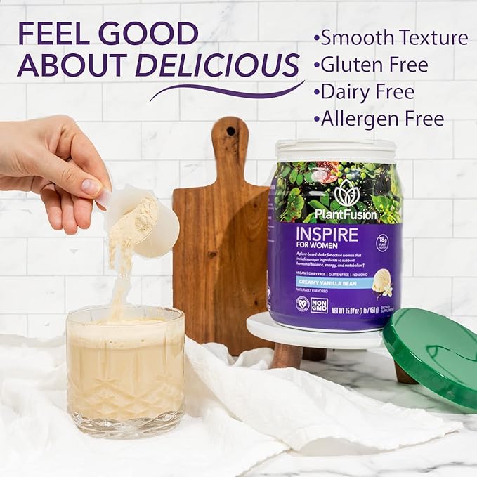 PlantFusion Inspire Plant Protein Powder for Women - Low Carb Protein Powder for Lean Muscle Support - Keto, Gluten Free, Soy Free, Non-Dairy, No Sugar, Non-GMO - Natural-No Stevia 0.85 lb