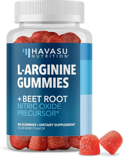 L Arginine Gummies - L Arginine Supplements for Men with L Citrulline and Beet Root - Nitric Oxide Supplement - L Arginine Supplement for Endurance Support - Sour-Berry Flavored - 88 NO Gummies