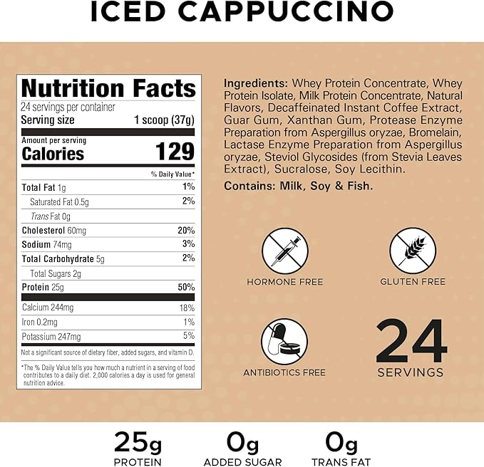 High Whey, Protein Powder, Whey Isolate, Gluten Free, Lean Muscle Mass for Men & Women, 25g of Protein Per Scoop, 908 g, 24 Servings (Iced Cappuccino, 2 Pound)