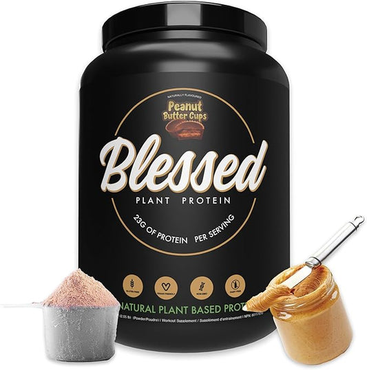 Blessed Vegan Protein Powder - Plant Based Protein Powder Meal Replacement Protein Shake, 23g of Pea Protein Powder, Dairy Free, Gluten Free, Soy Free, No Sugar Added, 30 Servings (Peanut Butter Cup)