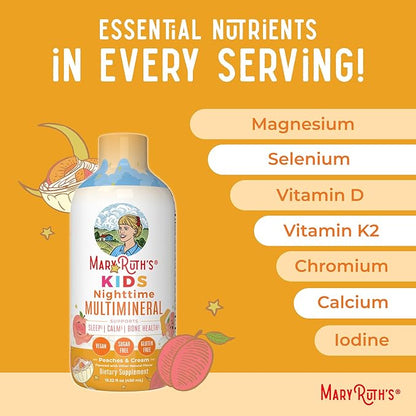 Kids Liquid Nighttime Multimineral by MaryRuth's | Kids Vitamins | Bone Health | Calm Calcium Magnesium Supplement | Vegan | Sugar Free | 30-180 Servings | 15.22 fl oz