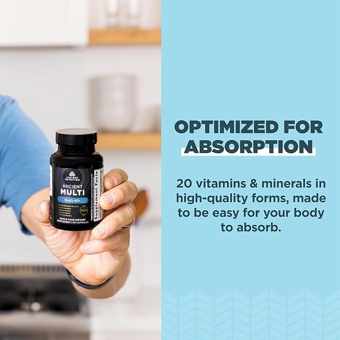Multivitamin for Men by Ancient Nutrition, Ancient Multi Men's 40+ Once Daily Vitamin Supplement 90 ct, Vitamin A, Vitamin B and Vitamin K2, Supports Immune System, Paleo and Keto Friendly