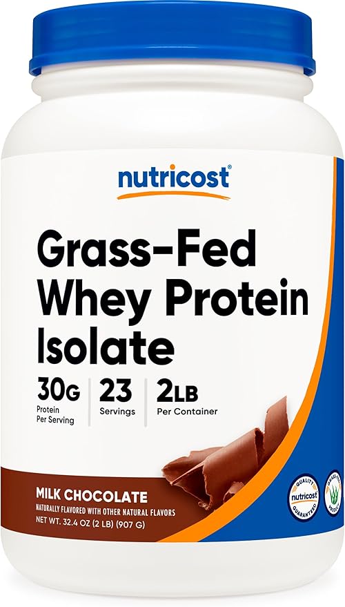 Nutricost Grass-Fed Whey Protein Isolate (Chocolate) 2LBS - Non-GMO, Gluten Free, Natural Flavors