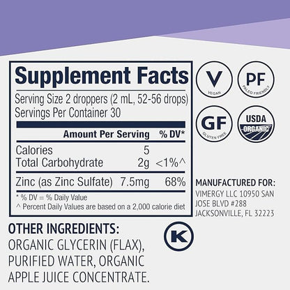 Vimergy Organic Liquid Zinc, Travel Size - 27 Servings – Alcohol Free Zinc Sulfate – Supports Immune Health & Metabolism – Antioxidant – Gluten-Free, Non-GMO, Kosher, Vegan & Paleo Friendly (55 ml)