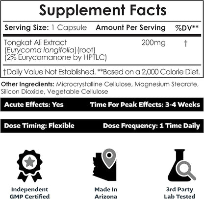 Nootropics Depot Tongkat Ali Extract Capsules | 200mg | 120 Count | 2% Eurycomanone by HPTLC | Eurycoma longifolia Root Extract