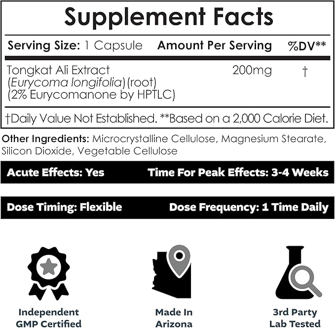 Nootropics Depot Tongkat Ali Extract Capsules | 200mg | 60 Count | 2% Eurycomanone by HPTLC | Eurycoma longifolia Root Extract