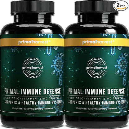 Primal Harvest Primal Immune Defense 10 in 1 Immune Support Supplement 60 Capsules Immune Vitamins, with 7 Billion CFU Pre and Probiotics, Zinc, VIT C, B6, D3, K2 - Immune Boosters for Adults