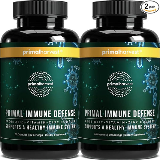 Primal Harvest Primal Immune Defense 10 in 1 Immune Support Supplement 60 Capsules Immune Vitamins, with 7 Billion CFU Pre and Probiotics, Zinc, VIT C, B6, D3, K2 - Immune Boosters for Adults