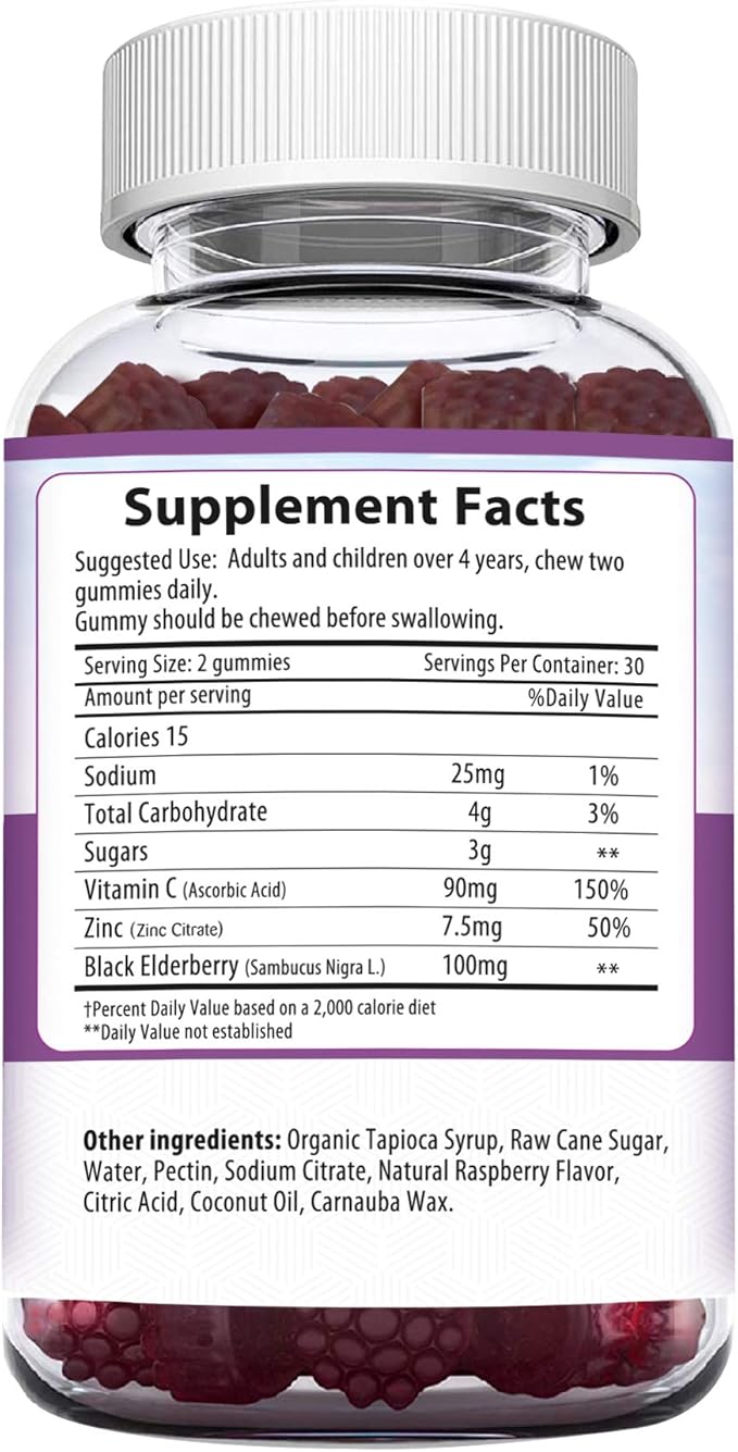Herbion Elderberry Gummies with Vitamin C & Zinc - Healthy Immune System Support - Gluten-Free & Gelatin-Free - 60 Gummies for Adults & Children 4 Years & Above - Made in USA.