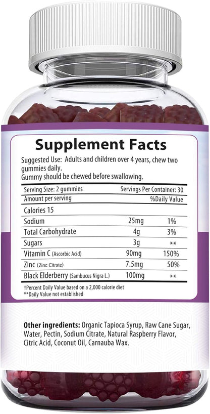 Herbion Elderberry Gummies with Vitamin C & Zinc - Healthy Immune System Support - Gluten-Free & Gelatin-Free - 60 Gummies for Adults & Children 4 Years & Above - Made in USA.