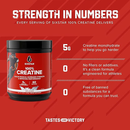 Six Star 100% Creatine Monohydrate Powder - Unflavored Micronized Creatine Monohydrate Supplement for Workout Performance, Muscle Building & Strength - Creatine Powder for Women & Men - 60 Servings