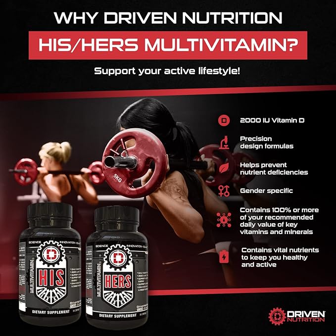Driven Nutrition Hers Multivitamin, 90 Ct - Women's Blend of Vitamins, Minerals & Nutrients - Energy, Metabolism, Immune Support, Recovery & Brain Function - Vitamin A, E, D, C, Magnesium, Zinc & More