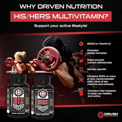 Driven Nutrition Hers Multivitamin, 90 Ct - Women's Blend of Vitamins, Minerals & Nutrients - Energy, Metabolism, Immune Support, Recovery & Brain Function - Vitamin A, E, D, C, Magnesium, Zinc & More