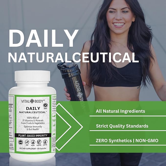 Daily Naturalceutical 100% RDA of 21 Vitamins & Minerals from Fruits & Vegetables + PreBiotics, Postbiotics, & Enzymes | Plant Based Immunity - Daily Multivitamin