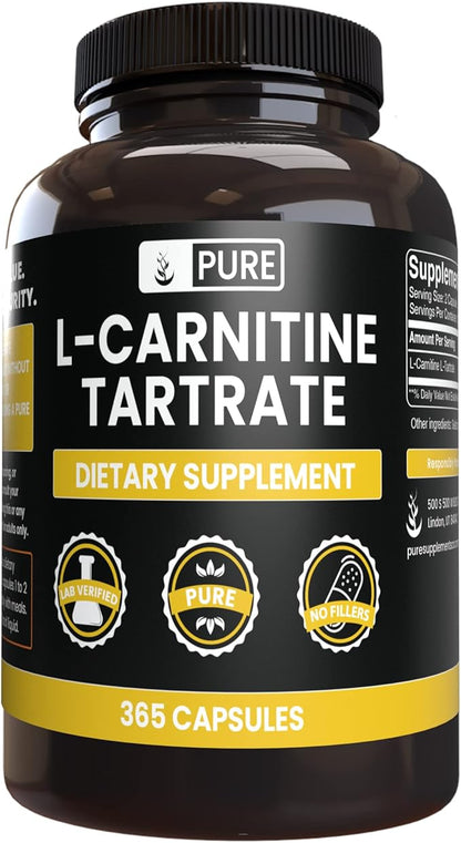 Pure Original Ingredients L-Carnitine Tartrate (365 Capsules) No Magnesium Or Rice Fillers, Always Pure, Lab Verified