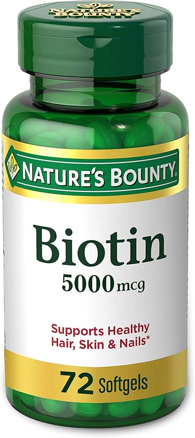 Nature’s Bounty Biotin Supplement, Supports Healthy Hair, Skin & Nails, 5000mcg, 72 Rapid Release Softgels