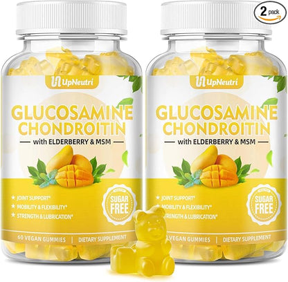 Sugar Free Glucosamine Chondroitin Gummies, Extra Strength 1500mg Glucosamine with Chondroitin MSM & Elderberry & Turmeric, Joint Support Supplement for Men & Women Move Free Joint Health