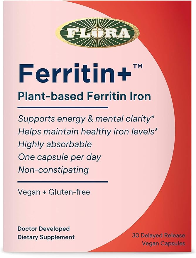 Flora- Iron Ferritin+ Plant-Based Supplement for Women - Non-Constipating, Highly Absorbable - Supports Vitality & Wellness - Vegan Iron Supplement from Flora Health - 30 Capsules - Delayed Release