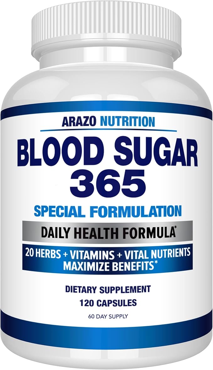 Arazo Nutrition Blood Sugar 365 Supplement – Supports Healthy Energy Levels - 120 Herbal Pills - 60 Day Supply
