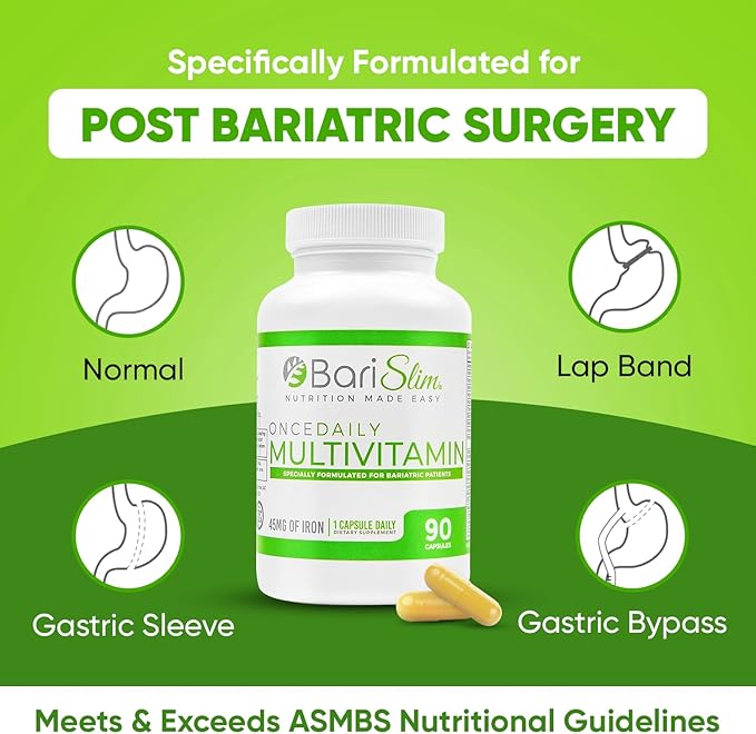 BariSlim Once Daily Bariatric Multivitamin Capsule - 45mg of Iron - Bariatric Vitamin & Supplement for Post Bariatric Surgery Including Gastric Bypass & Gastric Sleeve | 90 Day Supply