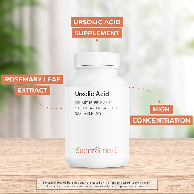 Supersmart - Ursolic Acid 300mg per Day (Well-Tolerated) - Rosemary Leaf Extract Supplement | Non-GMO & Gluten Free - 90 Vegetarian Capsules