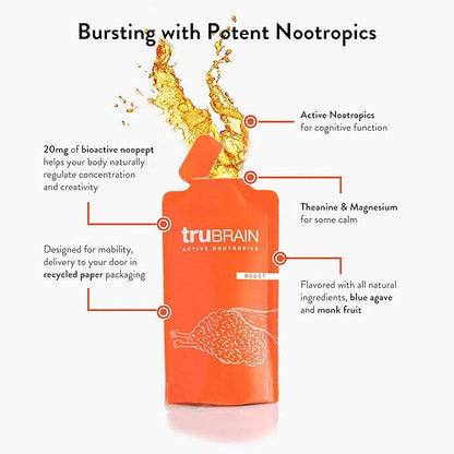 TruBrain Drinks – Nootropic Brain Food Designed by Neuroscientists to Boost Mental Output & Improve Memory Nootropic Supplement
