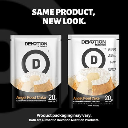Devotion Nutrition Protein Powder Blend | Gluten Free, Keto Friendly, No Added Sugars | 1g MCT | 20g Whey & Micellar Protein | 12 Count Packets (Angel Food Cake)