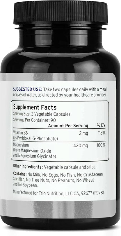 Trio Nutrition Magnesium Complex 90 Day Supply 420 mg | Calm, Relax, Stress Relief, and Muscle Recovery |Magnesium Glycinate Supplement with Vitamin B6 for Rapid Absorption*