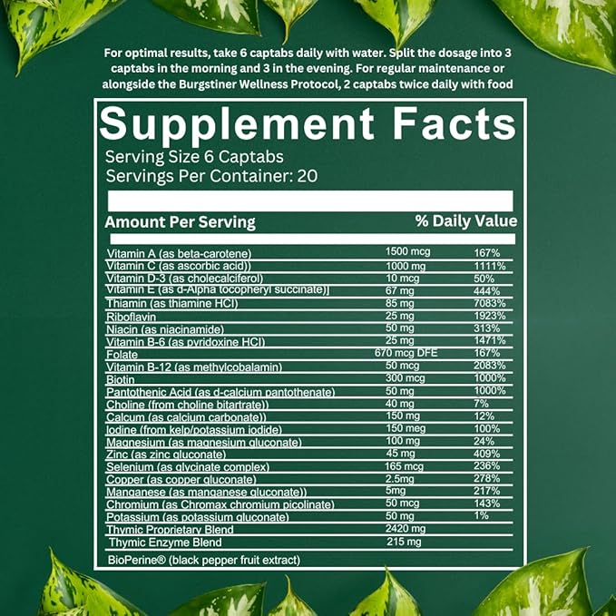 Complete Thymic Formula™, Comprehensive Multivitamin & Multimineral with Thymus Glandular Extracts (120 Count (Pack of 1)