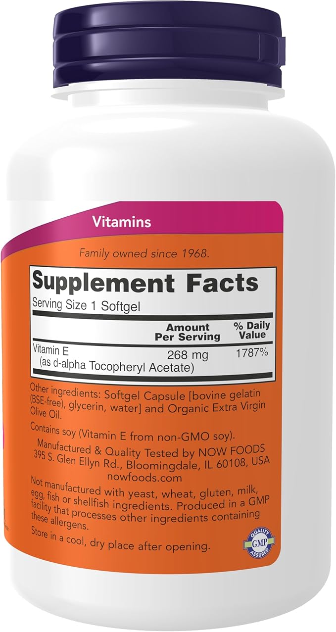 NOW Foods Supplements, Vitamin E-400 IU, D-Alpha Tocopheryl, Antioxidant Protection*, 250 Softgels