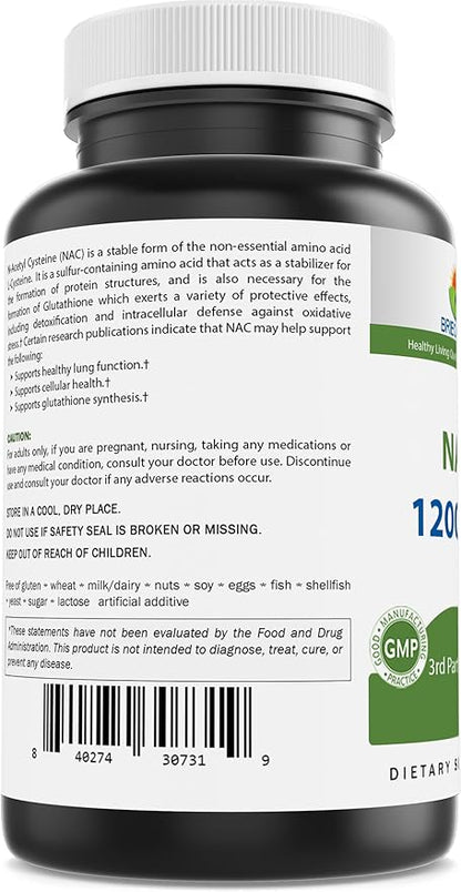 Brieofood NAC Supplement N-Acetyl Cysteine 1200 mg per Serving 250 Capsules - Immune Support Supplement