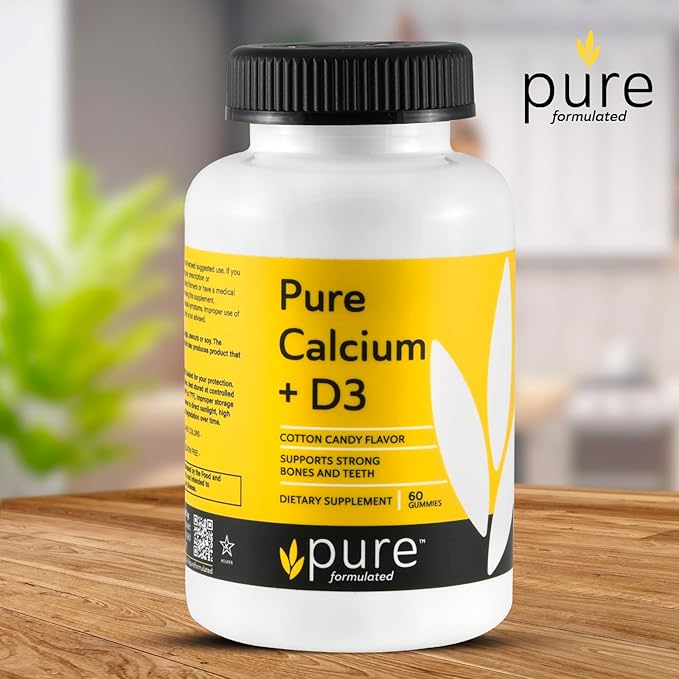 Chewable Calcium + Vitamin D3 Gummies – Vegan Vitamin Supplements for Bones & Teeth Support, 1000 IU– Gluten and Dairy Free - Kosher (60 Gummies)