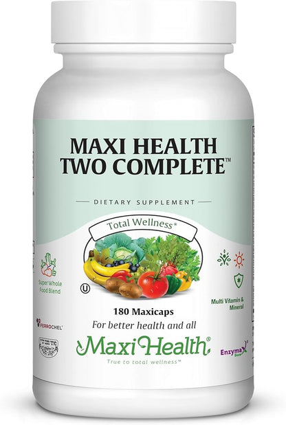Maxi Health Two Complete - Multivitamins and Minerals - Full Potency - 180 Capsules - Kosher