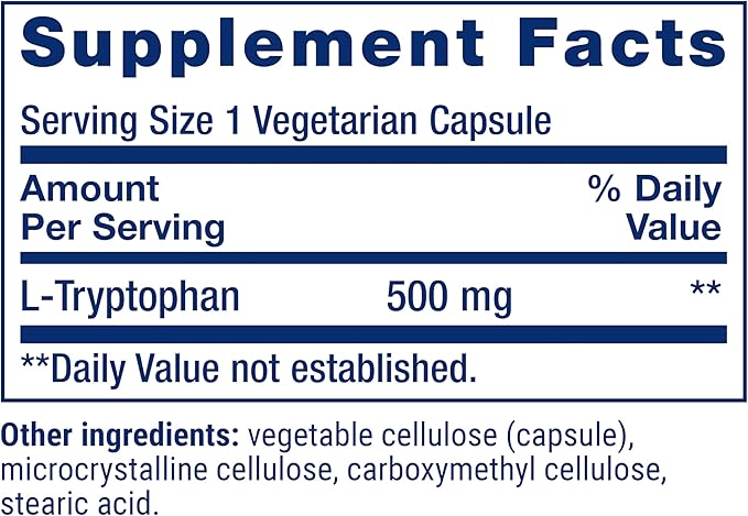 Life Extension L-Tryptophan, 500 mg, Encourages Healthy Serotonin Levels and Promotes Healthy Sleep, Mood, Stress Response & Satiety, Gluten-Free, Non-GMO, Vegetarian, 90 Capsules