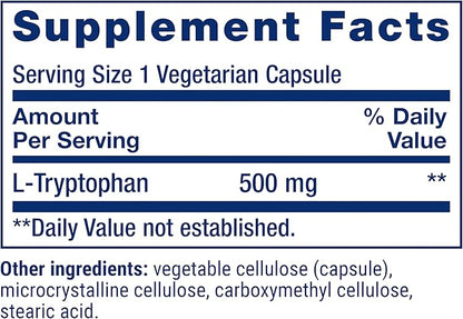 Life Extension L-Tryptophan, 500 mg, Encourages Healthy Serotonin Levels and Promotes Healthy Sleep, Mood, Stress Response & Satiety, Gluten-Free, Non-GMO, Vegetarian, 90 Capsules