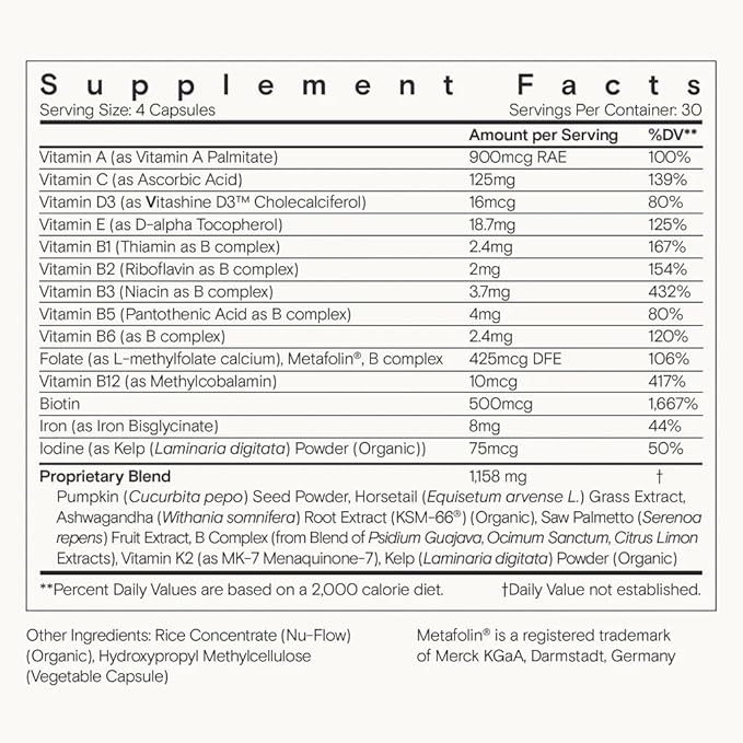 Moon Juice - SuperHair - Bottle (120 Capsules) - Hair Growth Vitamins - Multivitamins & Organic Ashwagandha - Reusable Glass Bottle - 3rd Party Tested - 100% Traceable - Vegan, Gluten Free, Non GMO
