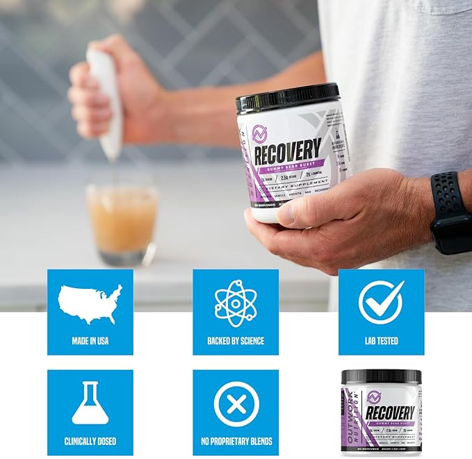 Outwork Nutrition Recovery Supplement, Post Workout Recovery Powder & Muscle Builder for Men and Women, Recharge Muscles After Gym, Backed by Science, Gummy Bear Burst, 230 Gr