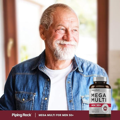 Piping Rock Multivitamin for Men Over 50 Plus | 100 Caplets | with Vitamin D3, Potassium, Folate | Daily Mega Multi Mineral Supplement | Non-GMO, Gluten Free