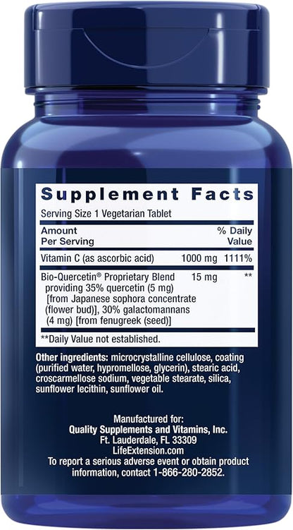 Life Extension Vitamin C and Bio-Quercetin®, Cardiovascular Health Supplement, Immune Support, Highly absorbable, quercetin, Vitamin C, Gluten Free, Non-GMO, Vegetarian, 60 Tablets