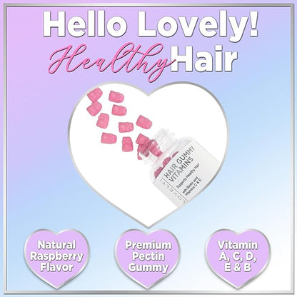 Hello Lovely! Hair Vitamins Gummy with Biotin 5000 mcg Vitamin E & C Support Hair Growth, Premium Vegetarian Non-GMO, for Stronger Beautiful Hair, Skin & Nails Supplement - 120 Bear Gummies