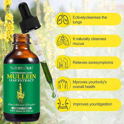 Mullein Drops for Lungs - Mullein Leaf Extract for Lungs - Mullein Leaf Extract - Lung Detox for Smokers-Mullins Detox Lungs for Lung Cleanse, Respiratory - 2 fl oz