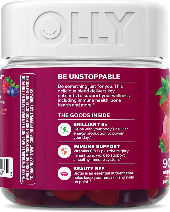 OLLY Women's Multivitamin Gummy, Vitamins A, D, C, E, Biotin, Folic Acid, Adult Chewable Vitamin, Berry Flavor, 45 Day Supply - 90 Count (Packaging May Vary)