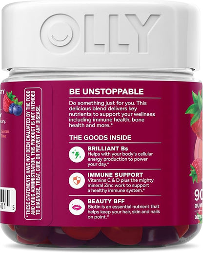 OLLY Women's Multivitamin Gummy, Vitamins A, D, C, E, Biotin, Folic Acid, Adult Chewable Vitamin, Berry Flavor, 45 Day Supply - 90 Count (Packaging May Vary)